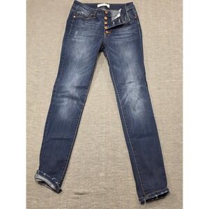 Kancan Womens‎ Jeans Button Fly Distressed Denim Skinny Leg Dark Wash Size 3 25